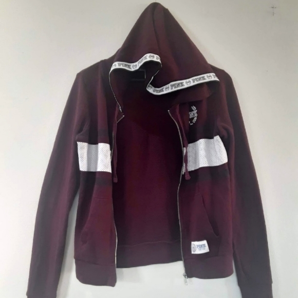🏝🌺Pink Victoria's Secret Maroon Small Hoodie Jacket Sweater - Picture 10 of 11